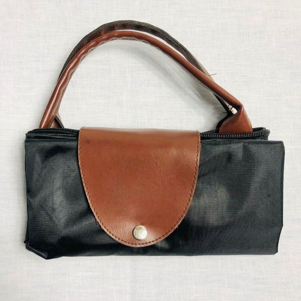 Vintage Womens Pocketbook Brown Black Convertible Tote Large Purse